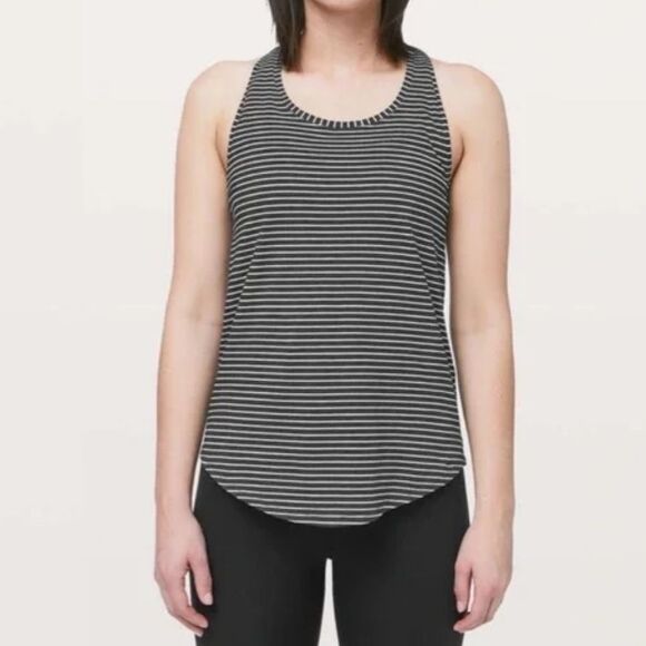 Lululemon Women’s Pleated Love Tank in Modern Stripe Heathered Black & White - Picture 2 of 7